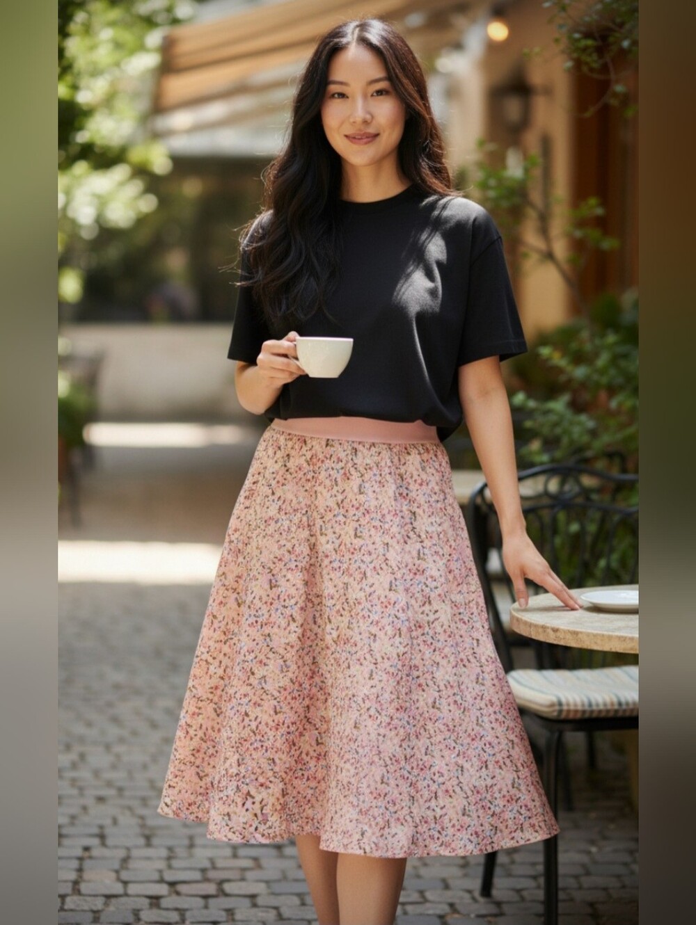 Metro Wear Pink Floral Midi Skirt